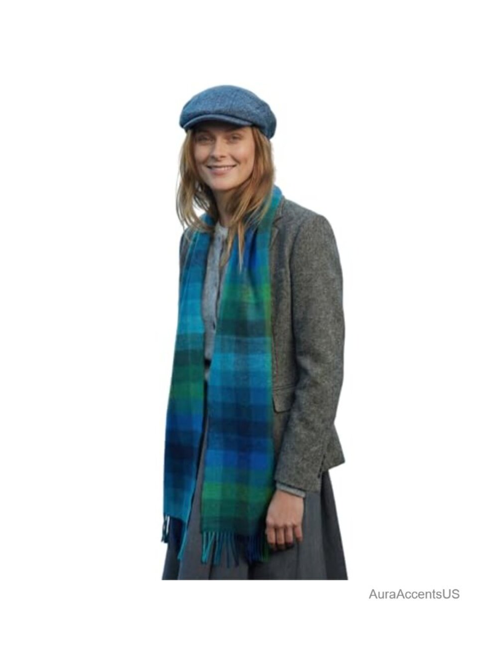 100% Lambswool Irish Scarf 9x78in Plaid Unisex Lightweight Geometric